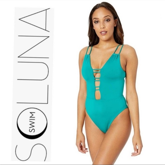 New Soluna Under The Sea Plunge High Cut Leg One Piece Swimsuit Size Medium - Picture 2 of 8
